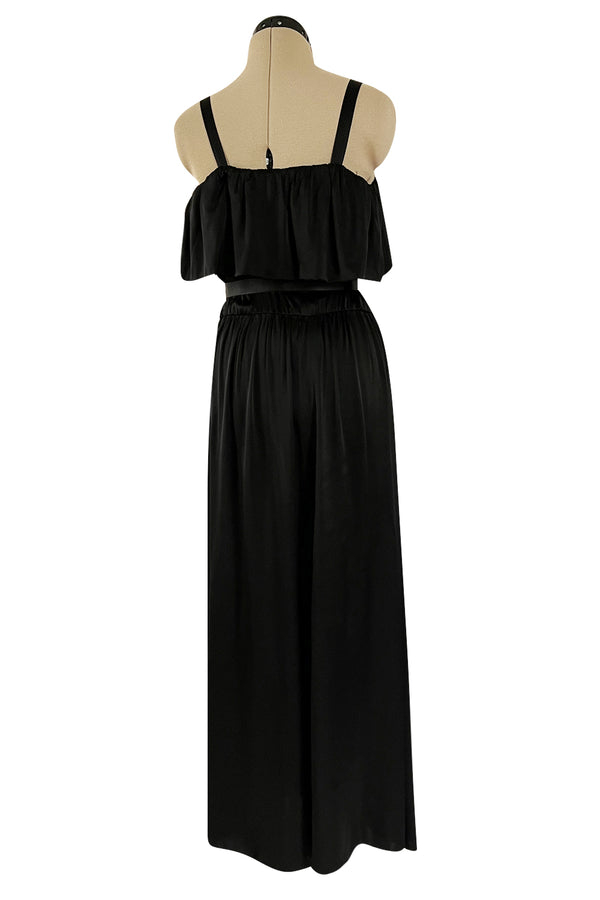 Superb Late 1970s Christian Dior by Marc Bohan Minimalist Demi-Couture Black Silk Dress