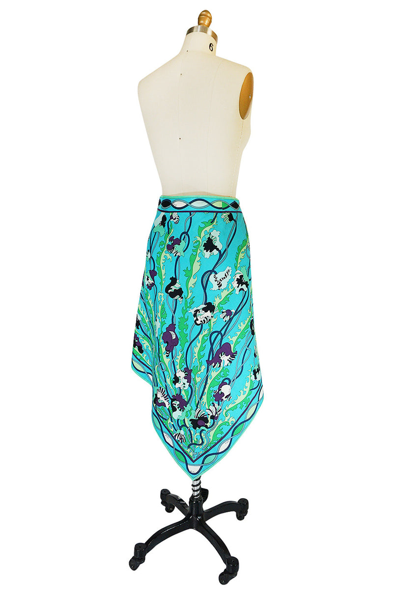 1960s Larger Cotton Turquoise Print Emilio Pucci Skirt