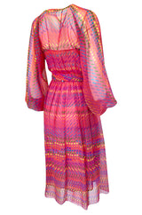 Spring 1973 Halston Pink Silk Crepe Chiffon Striped Four Piece Dress Set