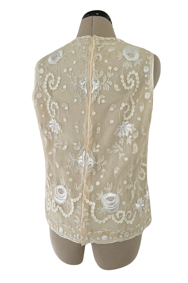 Spring 2006 Christian Lacroix Haute Couture Runway Embroidered Ivory Net Top