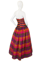 1980s Multi Color Silk Organza Strapless Gown