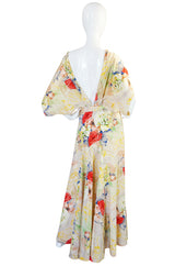 1930s Bias Cut Beautiful Floral Print Silk Flapper Gown
