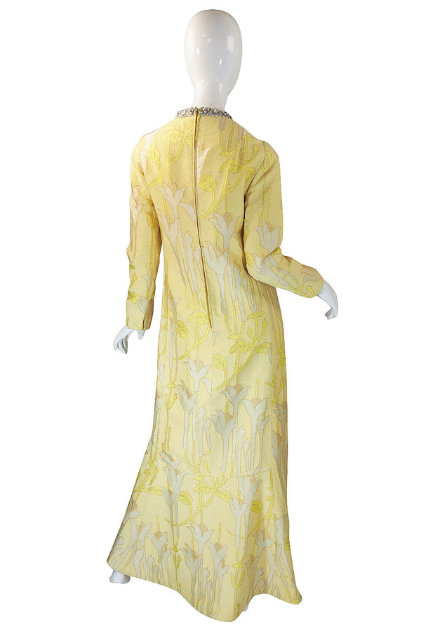 1960s Beaded Silk Brocade Caftan Dress