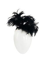 Documented Fall 1996 Chanel Black Felt Half Cap w High Feather Detailing