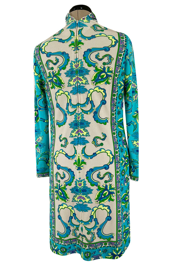 Gorgeous 1970s Mr. Dino Elaborate Print Mini Shift Dress in Turquoise & Yellows