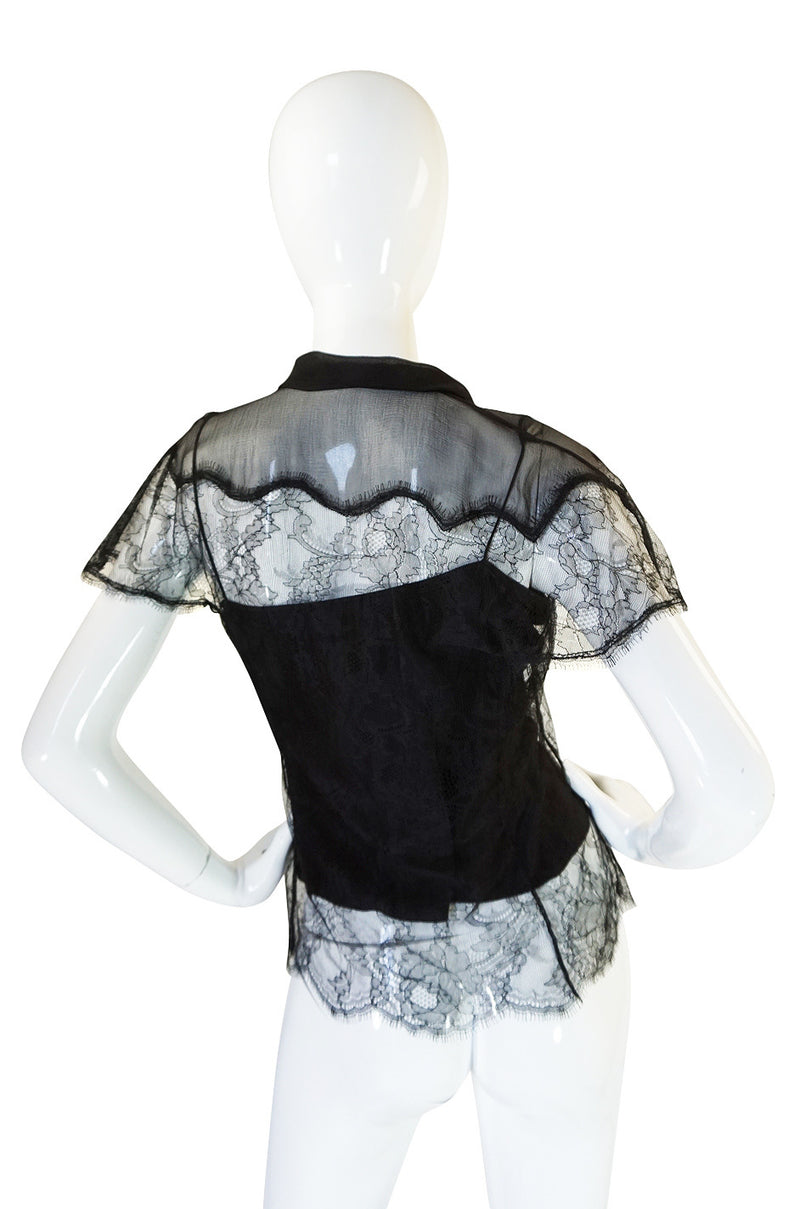 1990s Black Silk & Lace Galliano for Dior Top