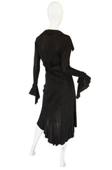 1990s Chocolate Givenchy Wrapped Ruffled Jersey Dress