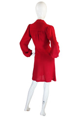 1970s Red Moss Crepe Ossie Clark Mini Dress