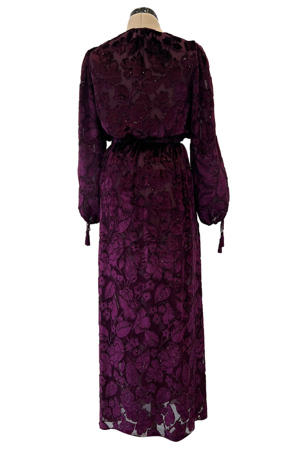 Incredible Fall 1977 Oscar de la Renta Runway Deep Burgundy Metallic Velvet Silk Dress Set