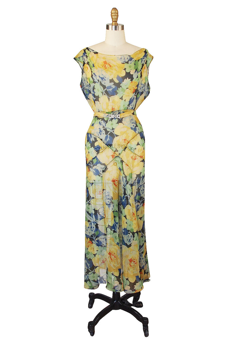 1920s Dreamy Silk Chiffon Dress & Capelet