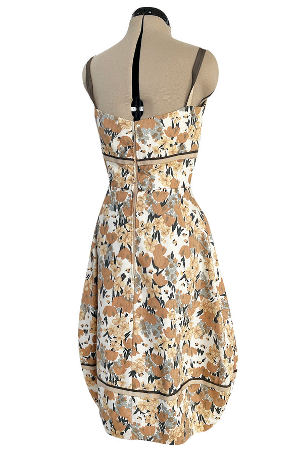 Rare 1960s Jane Derby by Oscar de la Renta Floral Print Dress w Ribbon & Bubble Skirt Detail