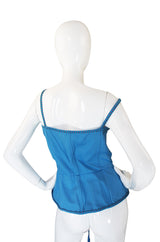 Rare 1970s Yves Saint Laurent Blue Safari Corset Top