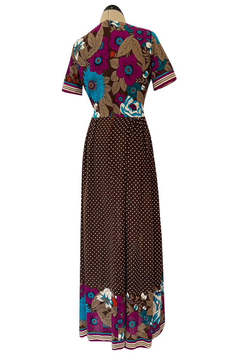 1972 - 1975 Lanvin by Jules-Francois Crahay Purple Brown & Blue Printed Floral Dress