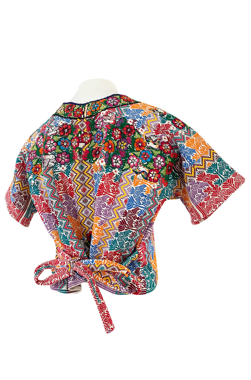 Vintage Mexican Artisan Bright Coloured Pattern Hand Embroidered Flowers & Birds Top