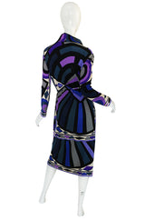 1960s Purple Print Pucci Silk Jersey Dress w Crystal Belt