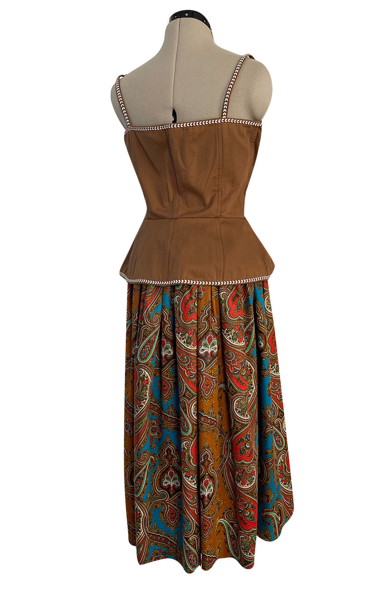 Documented Spring 1977 Yves Saint Laurent Iconic Laced Corset Top & Matching Printed Skirt