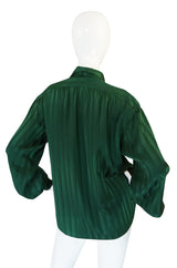 1970s Yves Saint Laurent Green Silk Stripe on Stripe Top