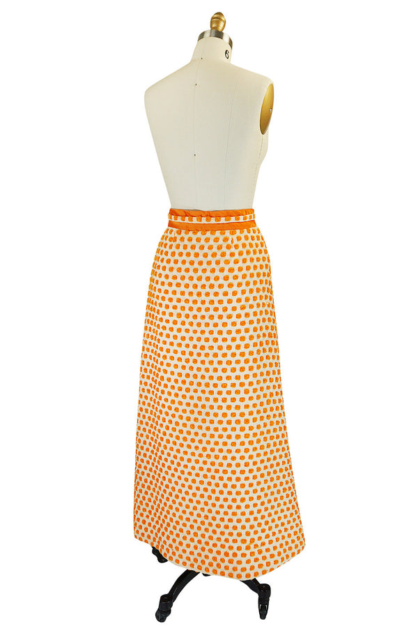 1960s Unusual 3D Dotted Orange Yarn Maxi Skirt
