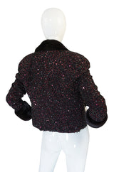 1980s Glossy Mink Trim Sequin John Anthony Silk Jacket
