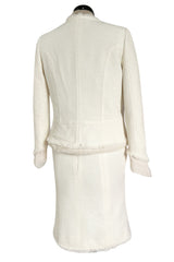 Cruise 2004 Chanel by Karl Lagerfeld Three Piece Ivory Silk Boucle Suit w Silk Chiffon Edging