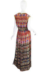 1960s Metallic & Print Malcolm Starr Maxi Dress