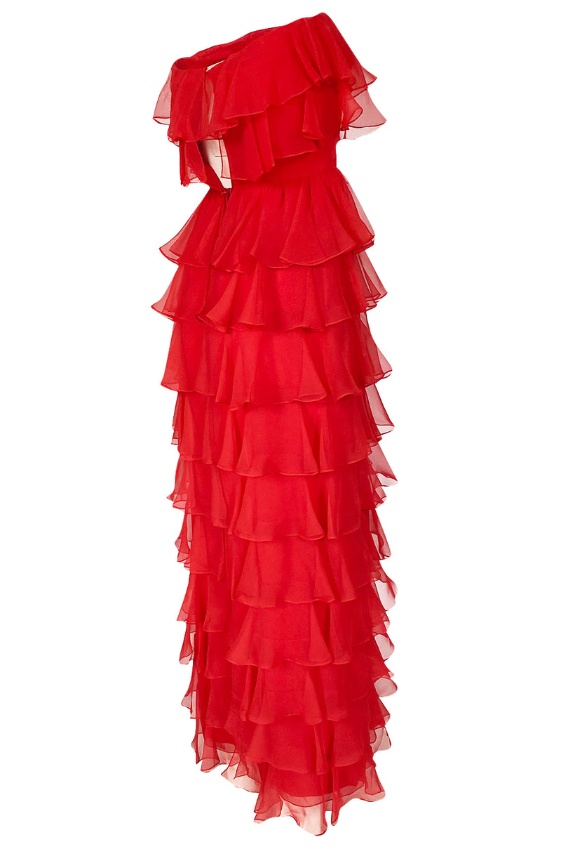 c.1977 Valentino Strapless Silk Chiffon Red Ruffle Full Length Dress – Shrimpton Couture c.1977 Valentino Strapless Silk Chiffon Red Ruffle Full Length Dress – Shrimpton Couture
