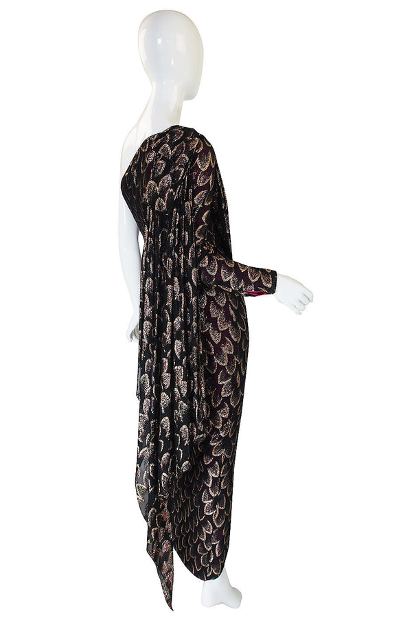 1970s Metallic Chiffon Gown with Pink Lining