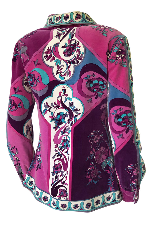 1960s Emilio Pucci Pink, Lavender & Baby Blue Print Cotton Velvet Jacket