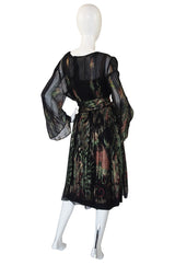 1970s Silk Chiffon Metallic Trigere Dress