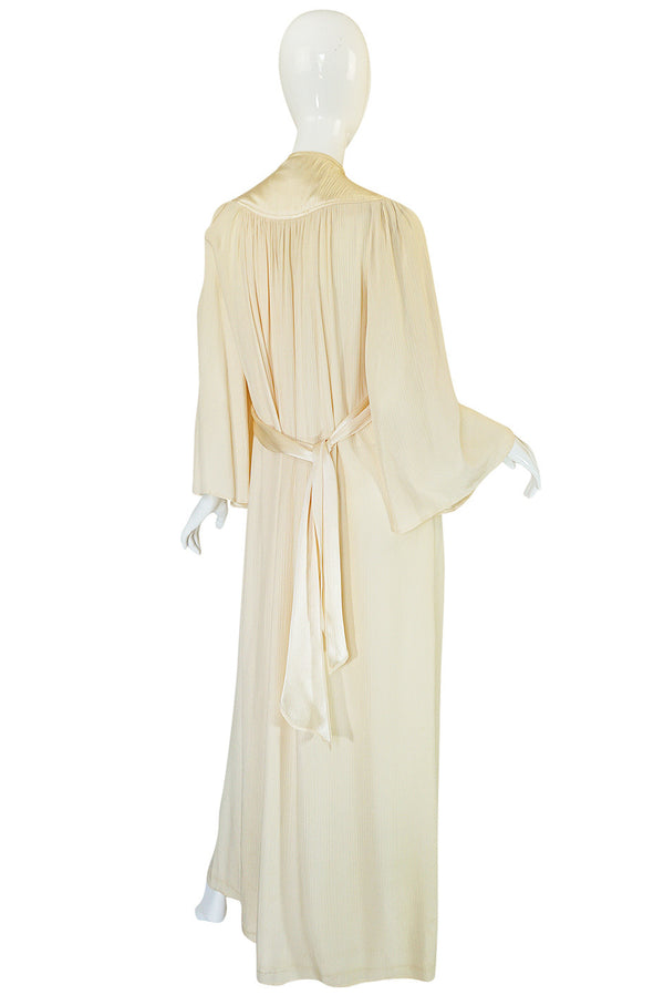 Rare 1960s Ossie Clark Cream Fortuny Pleat Plunge Dress