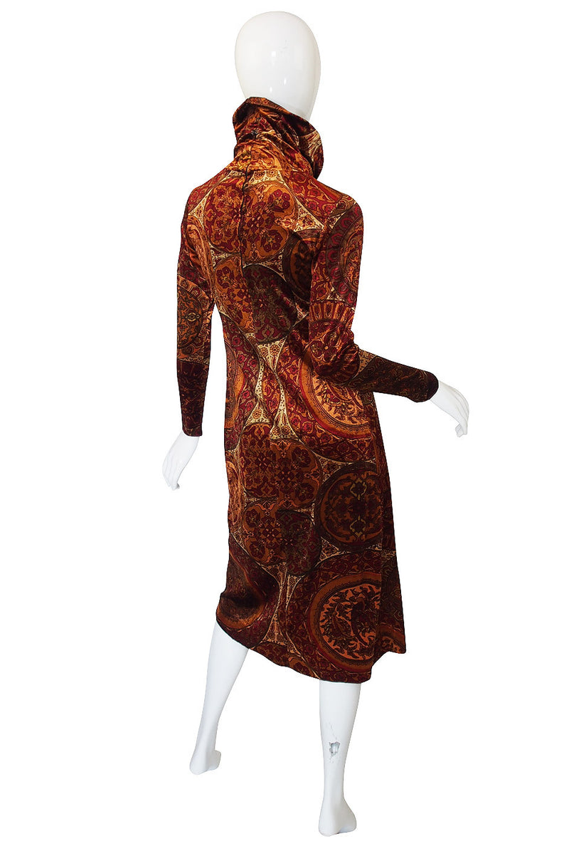 1970s Bullock's Wilshire Panne Velvet Print Dress
