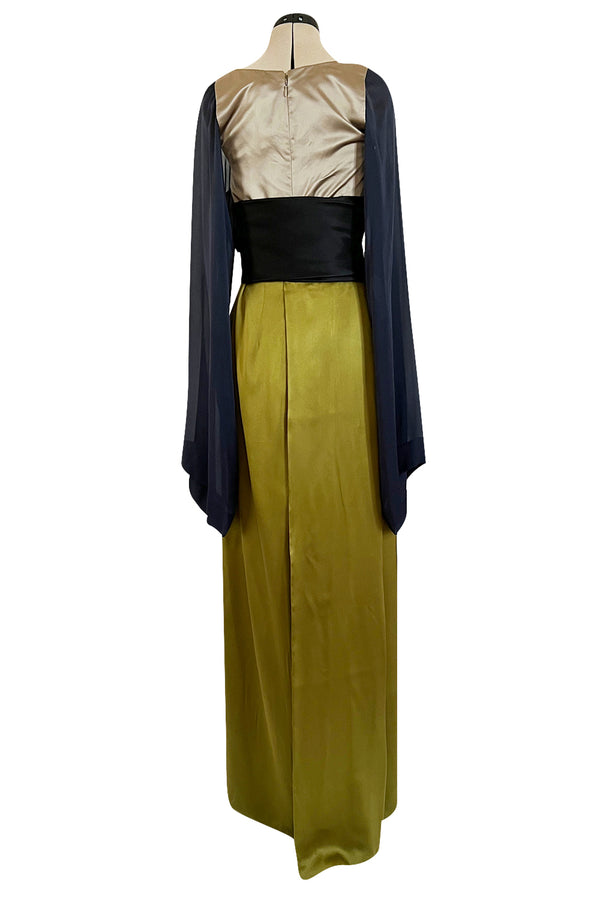 Fall 1994 Guy Laroche Haute Couture Runway Wide Sleeve Dress w Cumberbund & Back Skirt Panel