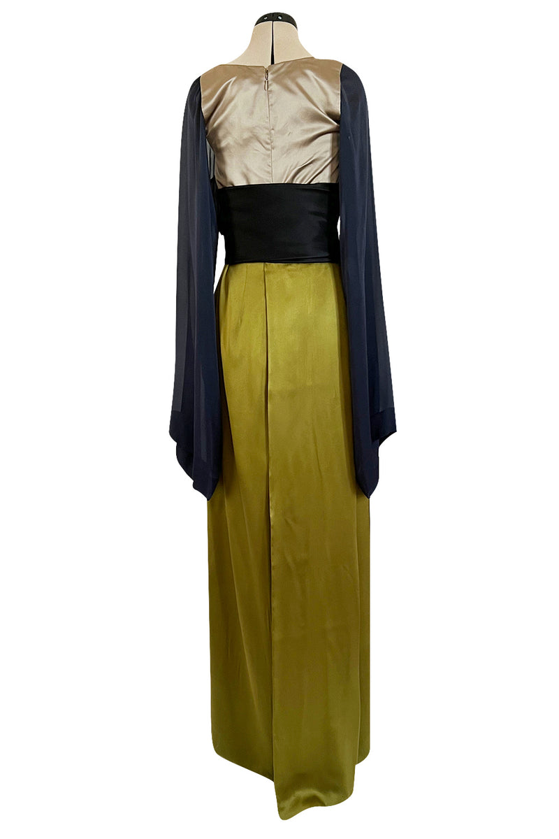 Fall 1994 Guy Laroche Haute Couture Runway Wide Sleeve Dress w Cumberbund & Back Skirt Panel