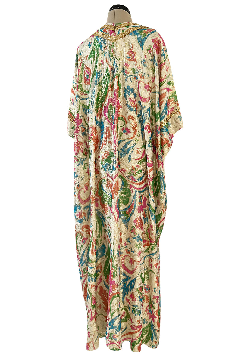 Gorgeous 1960s Lucie Ann Beverly Hills Gold Thread Lame Caftan w Sequin Detailing