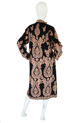 1960s Pastel Crewel Embroidered Detailing Black Jacket