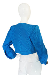 1980s Yves Saint Laurent Blue Moire Silk Jacket w Belt