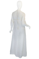 1970s Thea Porter White Embroidered Muslin Butterfly Applique Dress