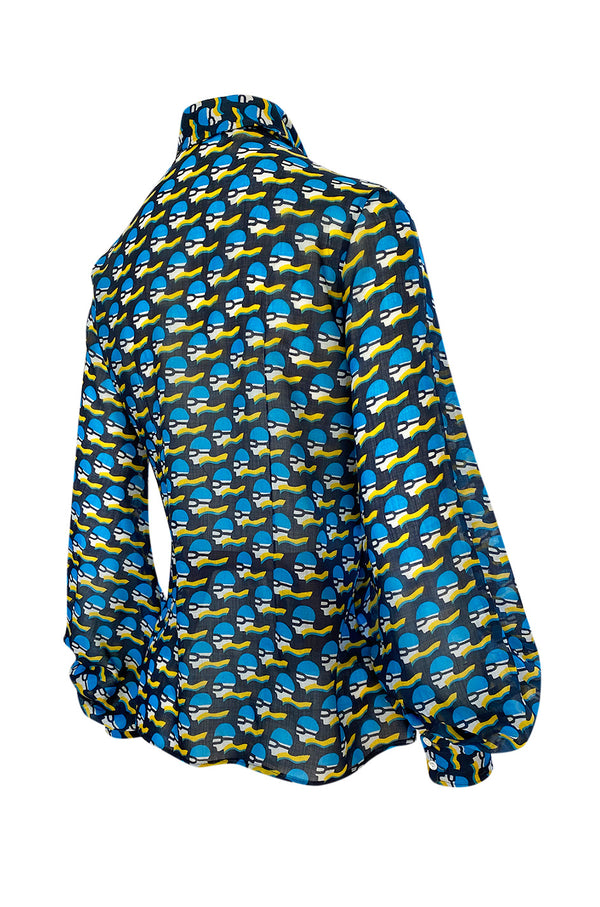 Rare 1960s Jeff Banks Novelty Swimmer Print Button Front Shirt Top