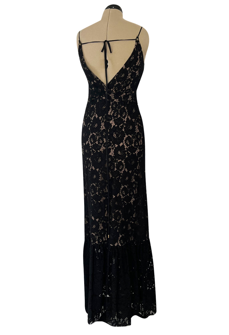 Easy to Wear 2010s Lanvin by Alber Elbaz Black Lace Illusion Dress w Button Front