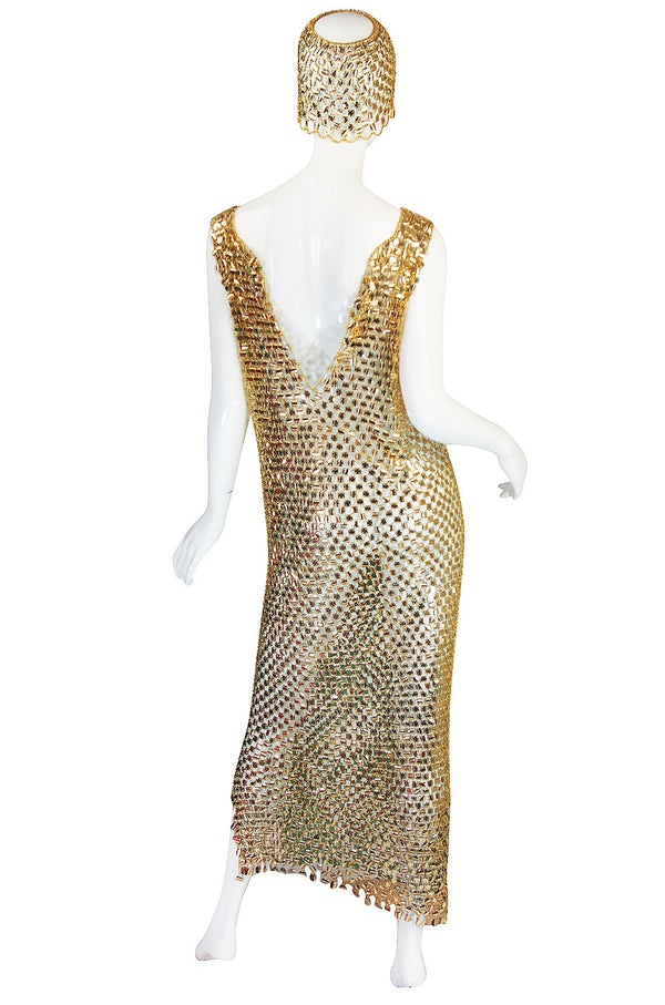 Rare 1970s Paco Rabanne Chain Mail Dress & Headpiece