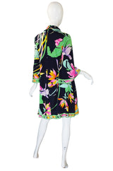 1970s Leonard Bell Sleeve Silk Print Dress