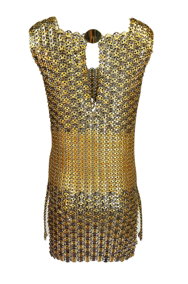 Iconic 1968 Paco Rabanne Chain Mail Dress in Silver & Gold Metal