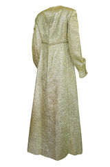 1960s Malcolm Starr Green & Gold Metallic Brocade Maxi Dress