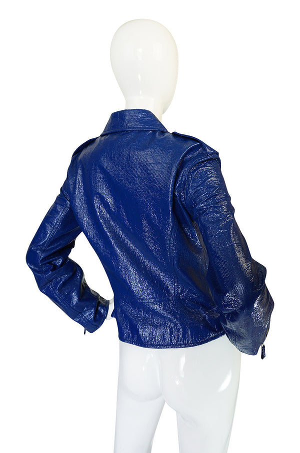 1990s Moschino Blue Patent Motorcycle Jacket