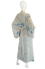 1970s Hanae Mori Palest Blue Butterfly Silk Kimono