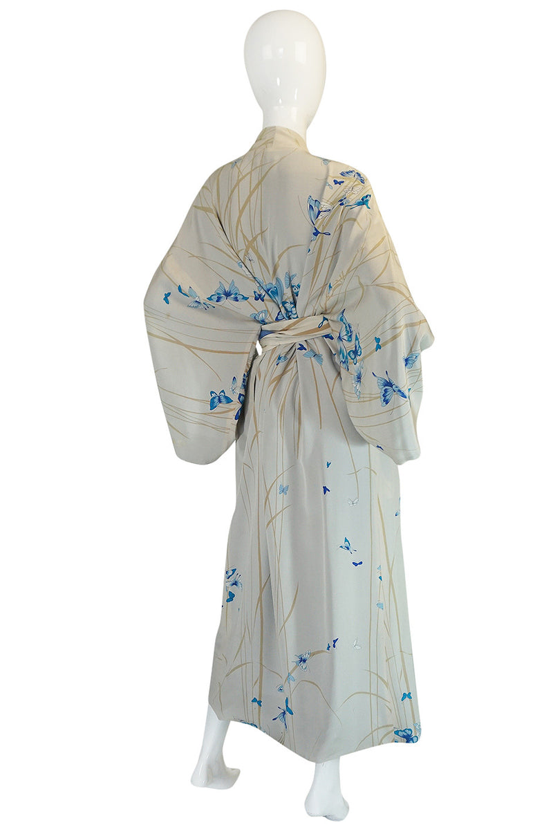 1970s Hanae Mori Palest Blue Butterfly Silk Kimono