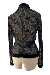 Beautiful Fall 2003 Christian Dior by John Galliano Black Lace Jacket Top w Velvet Trim