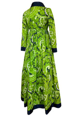 Spring 1969 Geoffrey Beene Well Documented Green Print Hostess Dress