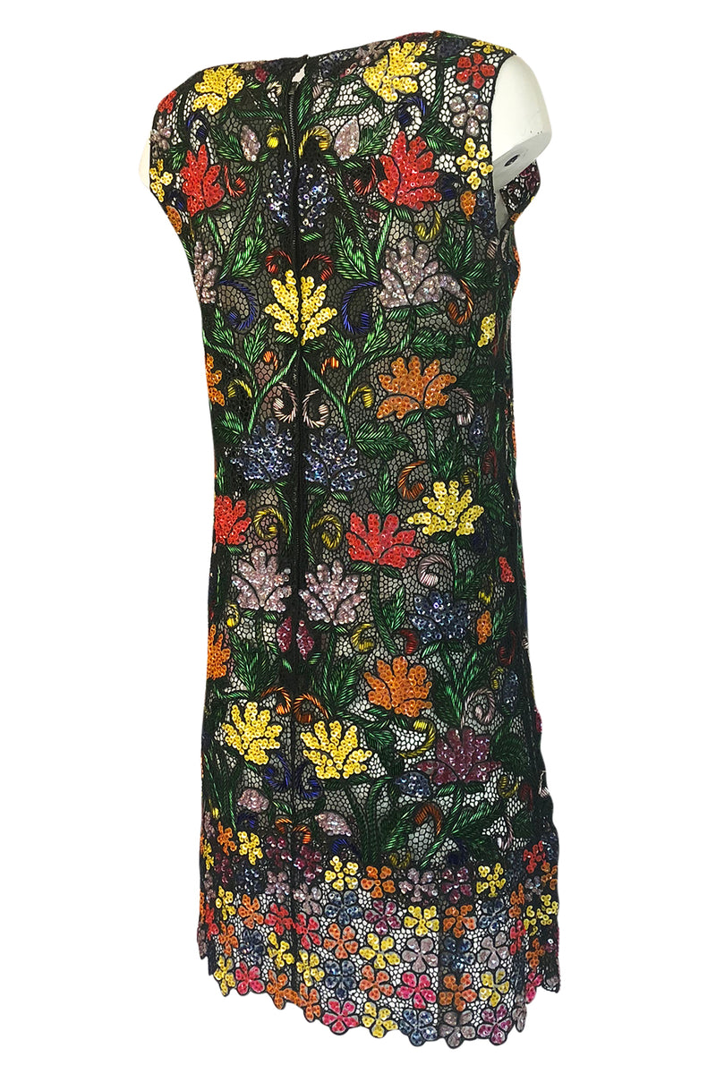 1960s Unlabeled Hand Made & Beaded and Sequin Netted Cord Dress