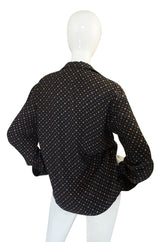 Gorgeous 1970s Print Chloe Black Silk Cuffed Top